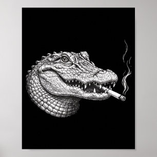Affiche Mémé visage d'alligator vintage drôle fumant une c