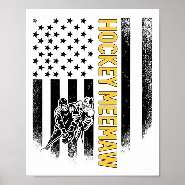 Affiche Mémée de hockey Joueuse de hockey au drapeau améri (Devant)