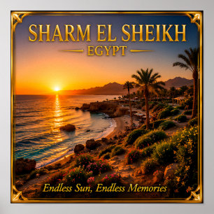 Affiche Mémoire de voyage Coucher de soleil doré à Sharm E