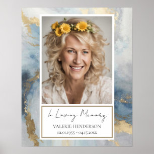 Affiche Mémorial bleu et or Photo funéraire Bienvenue Post