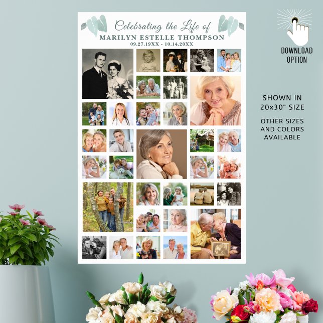 Affiche Memorial Celebration 33 Photo Collage Botanique (Créateur téléchargé)