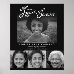 Affiche Mémorial dans les cœurs photos funérailles noir bl