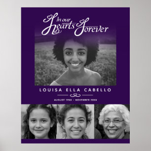 Affiche Mémorial dans les cœurs photos funérailles violet 