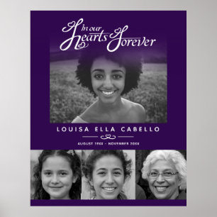 Affiche Mémorial dans les coeurs photos funéraire violet b