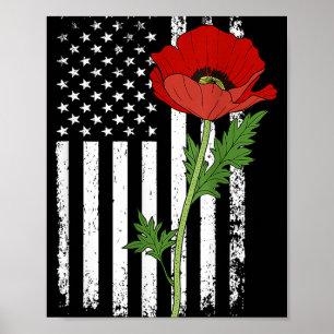 Affiche Memorial Day Red Poppy American Flag Veteran Milit