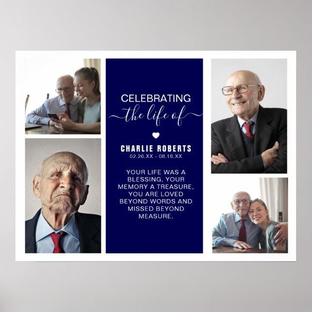 Affiche Memorial de grille de photos modernes | Funéraille (Devant)