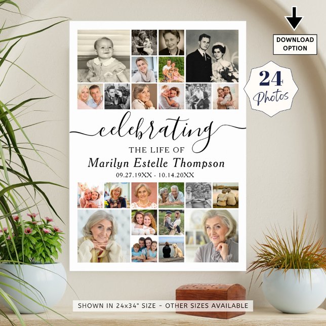 Affiche Mémorial Élégant 24 Photos Célébrant la Vie (Créateur téléchargé)