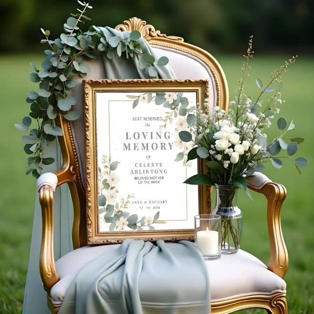 Affiche Memorial Exquisite Flowers & Eucalyptus Wedding  (Delicate Flowers & Eucalyptus Wedding Memorial Seat Reserved Loved Ones Frame Posters with Garden )