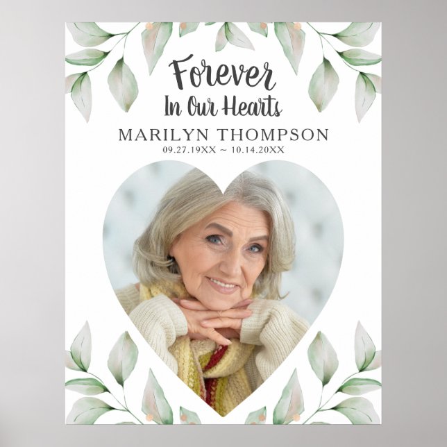 Affiche Mémorial Photo en forme de cœur À JAMAIS DANS NOS  (Devant)