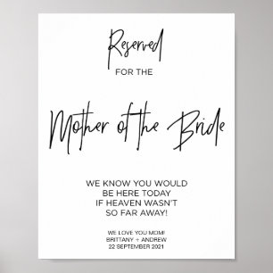 Affiche Memorial Reserved for Mother of the Bride Wedding