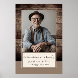 Affiche Memorial Rusitc Wood Photo Funérailles Bienvenue