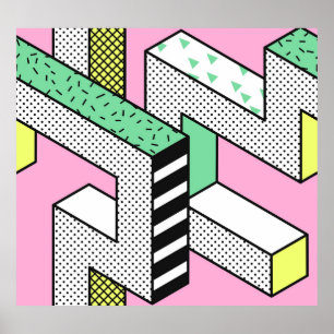 Affiche Memphis Abstrait : formes géométriques des années