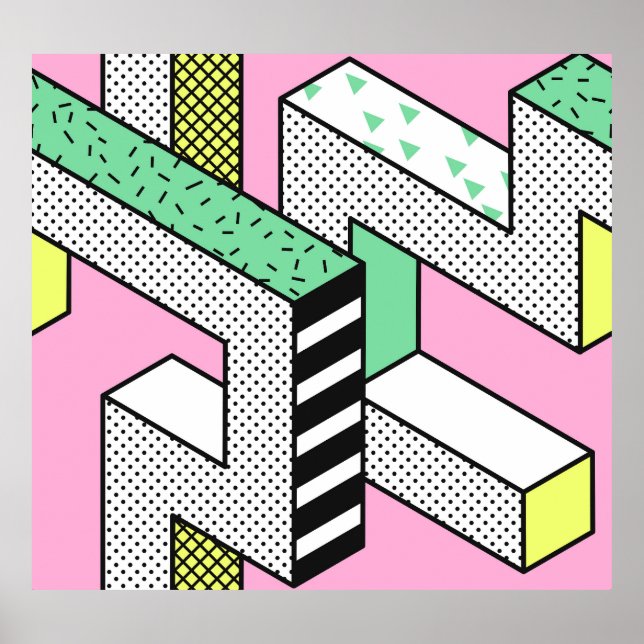 Affiche Memphis Abstrait : formes géométriques des années  (Devant)