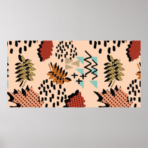 Affiche Memphis automne feuillage et feuilles avec géomet