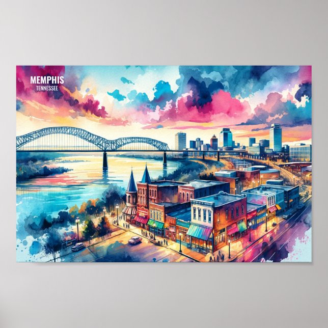 Affiche Memphis Tennessee USA Travel Places aquarelle (Devant)