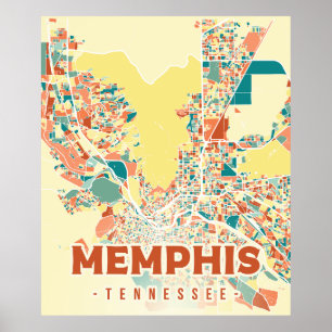 Affiche Memphis Tennessee ville coloré carte rétro vintage