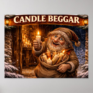 Affiche Mendiant de bougie lutin de Noël islandais