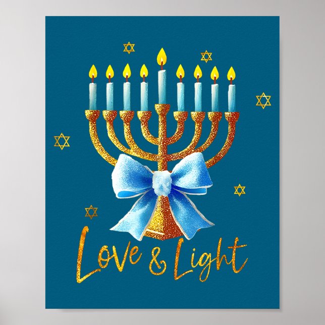 Affiche Menorah d'amour Lumière de Chanukah Hanukkah Bleu  (Devant)