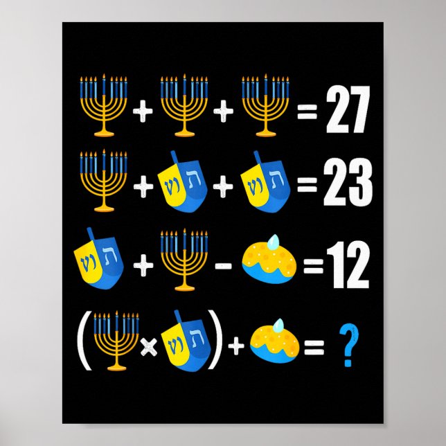 Affiche Menorah de Hanoukka dreidel beignet maths enseigne (Devant)