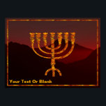 Affiche Menorah de Moshe<br><div class="desc">Une représentation de la menorah à sept branches (chandelabra) faite par les Israélites après l'Exode d'Egypte. Ajoutez votre propre texte. Dans la Torah Moshe Rabbenu est dit : "Vous ferez une Menorah d'or pur, battu, la Menorah sera faite, sa base, sa branche, ses gobelets, ses boutons, et ses fleurs seront...</div>