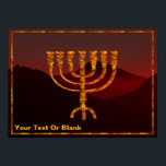 Affiche Menorah de Moshe<br><div class="desc">Une représentation de la menorah à sept branches (chandelabra) faite par les Israélites après l'Exode d'Egypte. Ajoutez votre propre texte. Dans la Torah Moshe Rabbenu est dit : "Vous ferez une Menorah d'or pur, battu, la Menorah sera faite, sa base, sa branche, ses gobelets, ses boutons, et ses fleurs seront...</div>