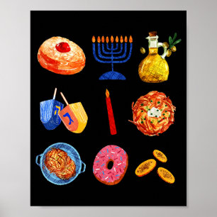 Affiche Menorah Latke Hanouka Dreidel Beignet Chanouka Jui