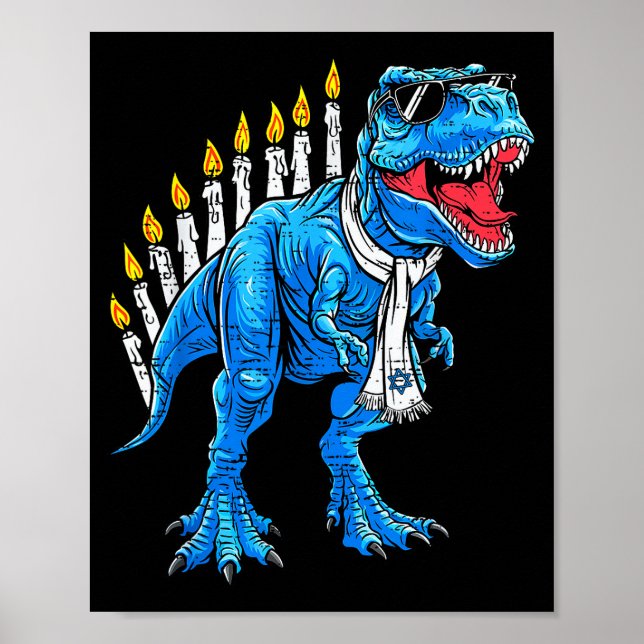 Affiche Menorasaurus Hanukkah T Rex Dinosaure Dino Chanuka (Devant)