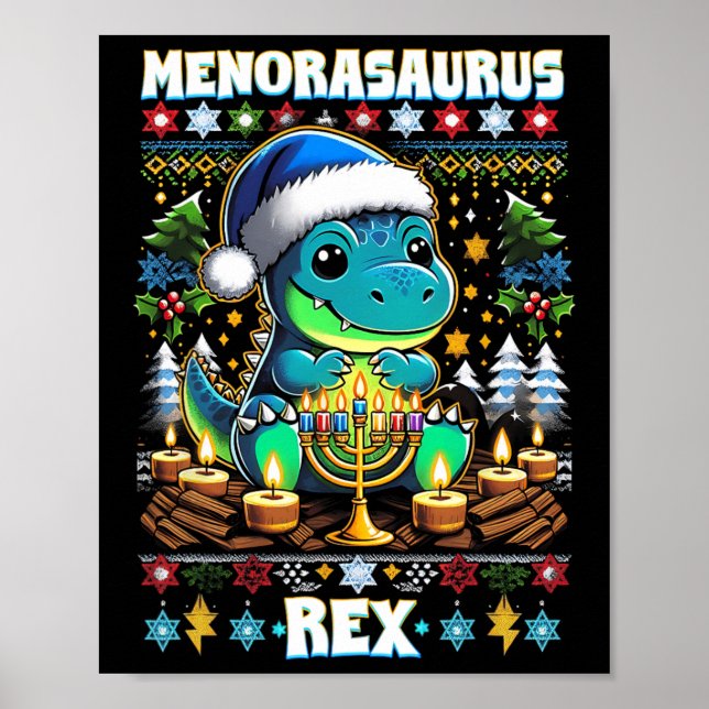 Affiche Menorasaurus Rex Dino Trex Ugly Christmas Sweater  (Devant)