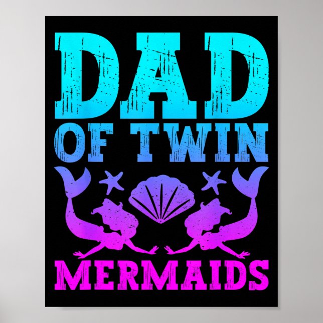 Affiche Mens Dad Of Twins Mermaid Father's Day Pregnancy A (Devant)