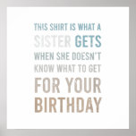 Affiche Mens Funny Birthday Gift Brother From Sister<br><div class="desc">Mens Funny Birthday Gift Brother From Sister</div>