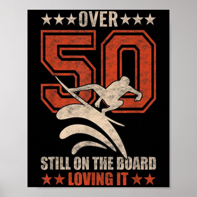 Affiche Mens Funny Cool Surfer Dude Surfboard 50 ans (Devant)