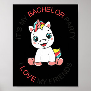 Affiche Mens Funny My Bachelor Party mignonne Unicorn Bach
