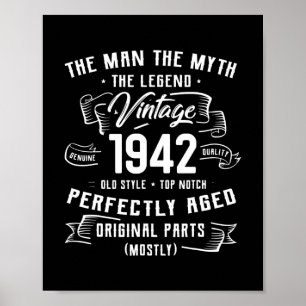 Affiche Mens Man Myth Legend 1942 80th Bday Gifts For 80