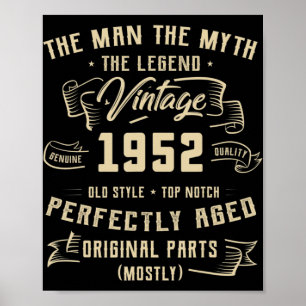 Affiche Mens Man Myth Legend 1952 70th Birthday Tee For 70
