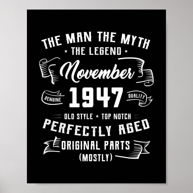 Affiche Mens Man Myth Legend novembre 1947 75th Birthday (Devant)