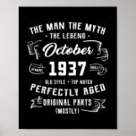 Affiche Mens Man Myth Legend October 1937 85th Birthday<br><div class="desc">Mens Man Myth Legend October 1937 85th Birthday Gift 85 Years Gift. Perfect gift for your dad,  mom,  papa,  men,  women,  friend and family members on Thanksgiving Day,  Christmas Day,  Mothers Day,  Fathers Day,  4th of July,  1776 Independent day,  Veterans Day,  Halloween Day,  Patrick's Day</div>