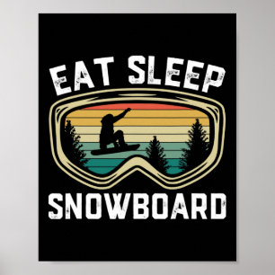 Affiche Mens Manger Sleep Snowboard Funky Retro Snowboard