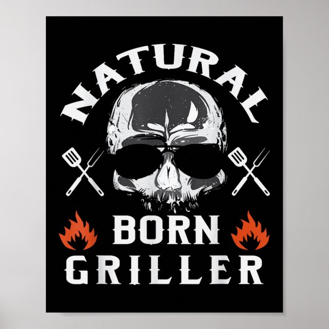 Affiche Mens Natural Born Griller Funny Bbq Jardin Grill (Devant)