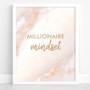 Affiche Mentalité de Millionnaire Citation Marbre Doré Pea