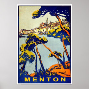 Affiche Menton, Côte d'Azur, France, voyage vintage