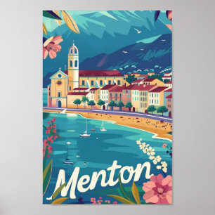 Affiche Menton France Célèbre Vintage voyage Place
