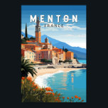 Affiche Menton France Travel Art Vintage<br><div class="desc">Conception de déplacement vectoriel Menton rétro. Menton est une ville sur la Côte d'Azur dans le sud-est de la France. Elle est connue pour ses plages et ses jardins comme le jardin de la Serre de la Madone.</div>