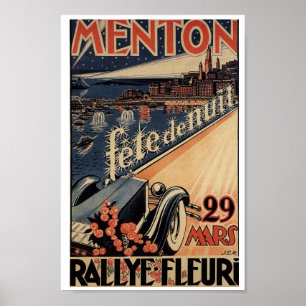 Affiche Menton Rallye Fleuri 1929 Riviera française
