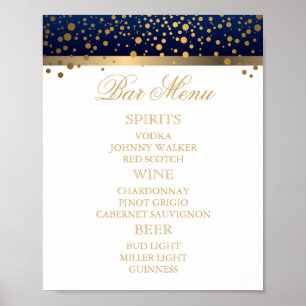 Affiche Menu à barres - Blanc et bleu marine avec Confetti