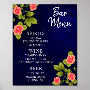 Affiche Menu à barres - Bleu foncé et Rose de corail