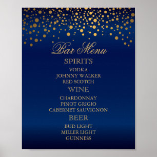 Affiche Menu à barres - Points Confetti d'or sur bleu mari