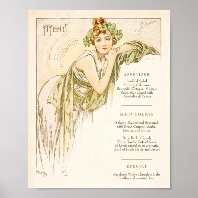 Affiche Menu Art Nouveau Mariage Dîner par Mucha (Devant)