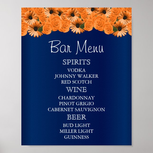 Affiche Menu Bar - Beau Rose orange et bleu marine (Devant)
