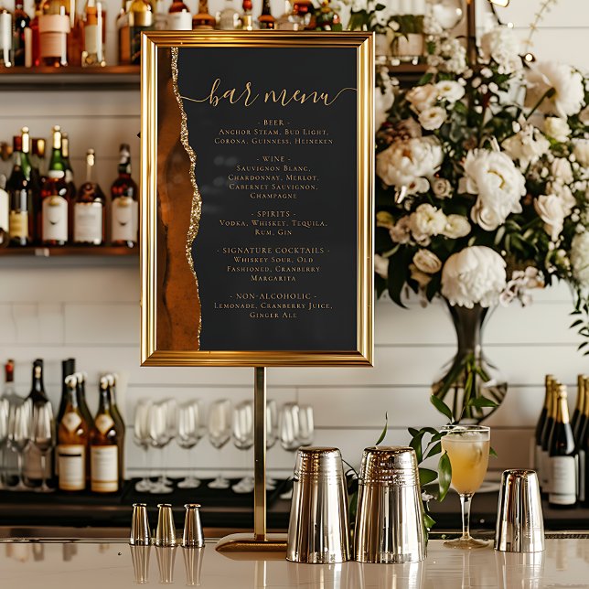 Affiche Menu Bar de Mariage Brûlé Orange Or Agate Foncé (Créateur téléchargé)
