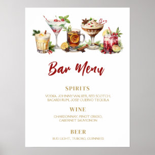 Affiche MENU BAR de Noël enseigne cocktails de vacances